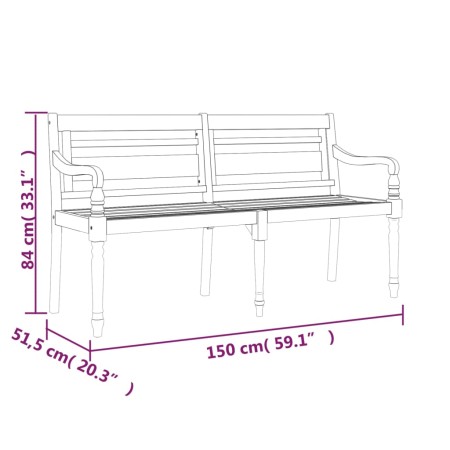 Panchina Batavia con Cuscino Motivo rosso 150 cm Massello Teak