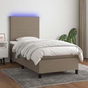 Letto a Molle con Materasso e LED Tortora 90x190 cm in Tessuto