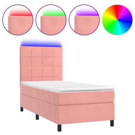 Letto a Molle con Materasso e LED Rosa 90x190 cm in Velluto