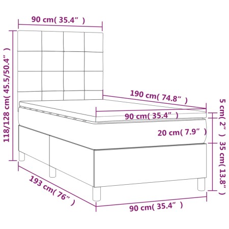 Letto a Molle con Materasso e LED Rosa 90x190 cm in Velluto