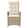 Sedia Reclinabile da Giardino con Cuscini Beige in Polyrattan