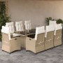 Set da Pranzo da Giardino 9 pz con Cuscini Beige in Polyrattan