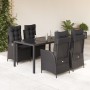 Set da Pranzo da Giardino 5 pz Nero con Cuscini in Polyrattan