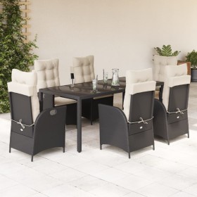 Set da Pranzo da Giardino 7 pz Nero con Cuscini in Polyrattan