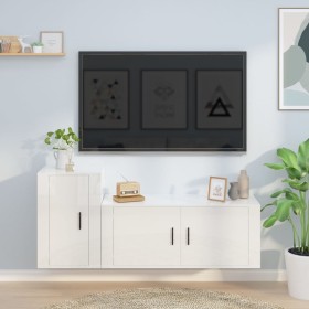 Set di Mobili Porta TV 2 pz Bianco Lucido in Legno Multistrato