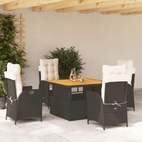 Set da Pranzo da Giardino 5 pz Nero con Cuscini in Polyrattan