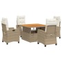 Set da Pranzo da Giardino 5 pz con Cuscini Beige in Polyrattan