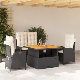 Set da Pranzo da Giardino 4 pz con Cuscini Nero in Polyrattan