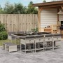 Set da Pranzo da Giardino 13pz con Cuscini Grigio in Polyrattan