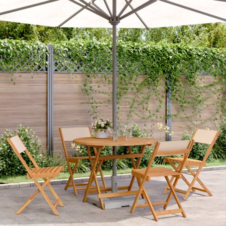 Set Pranzo da Giardino 5 pz Beige in Tessuto e Legno Massello