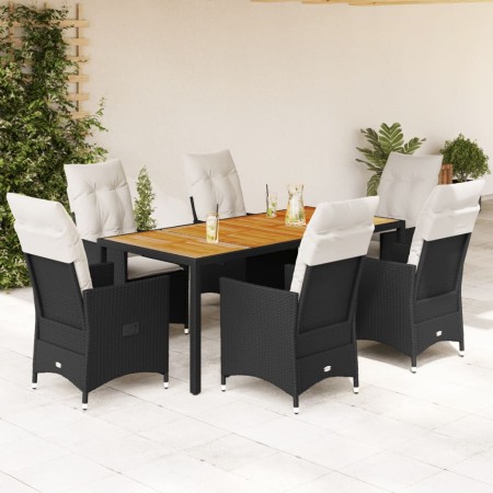 Set da Pranzo da Giardino 7 pz Nero con Cuscini in Polyrattan