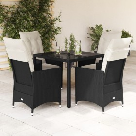 Set da Pranzo da Giardino 5 pz Nero con Cuscini in Polyrattan