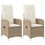 Sedie Reclinabili da Giardino 2pz con Cuscini Beige Polyrattan