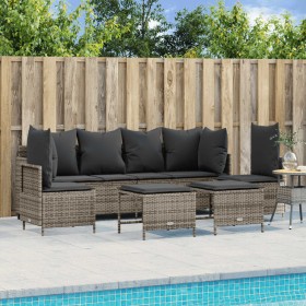 Set Divano da Giardino 5 pz con Cuscini Grigio in Polyrattan