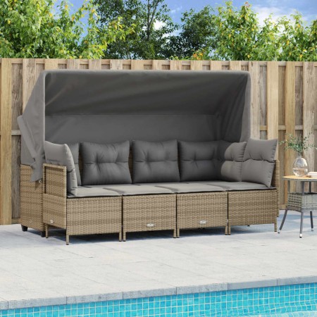 Set Divano da Giardino 5 pz con Cuscini Beige in Polyrattan