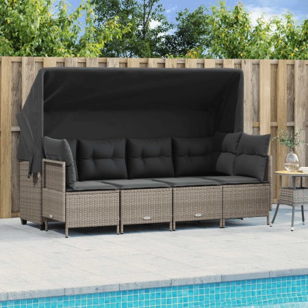 Set Divano da Giardino 5pz con Cuscini Grigio Chiaro Polyrattan