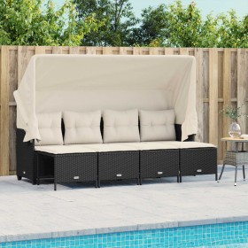 Set Divani da Giardino 5 pz con Cuscini in Polyrattan Nero