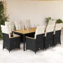 Set da Pranzo da Giardino 9 pz con Cuscini Nero in Polyrattan