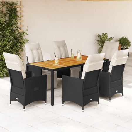 Set da Pranzo da Giardino 7 pz Nero con Cuscini in Polyrattan