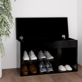 Panca Porta Scarpe con Cuscino Nera 80x30x47 Legno Multistrato