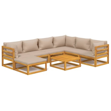 Set Salotto da Giardino 8pz con Cuscini Tortora Legno Massello