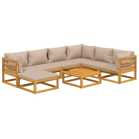 Set Salotto da Giardino 8pz con Cuscini Tortora Legno Massello