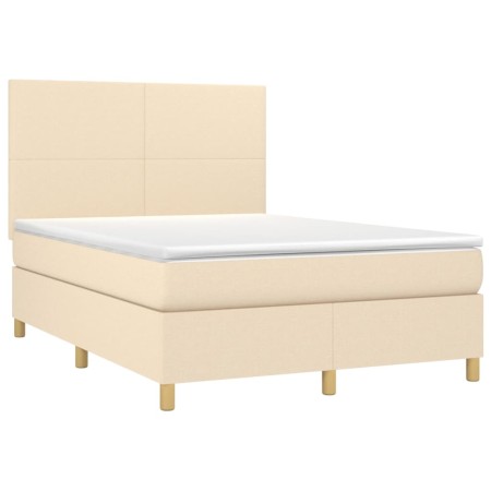 Letto a Molle con Materasso e LED Crema 140x190 cm in Tessuto