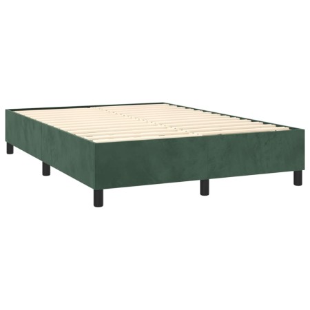 Letto a Molle con Materasso e LED Verde Scuro 140x200cm Velluto