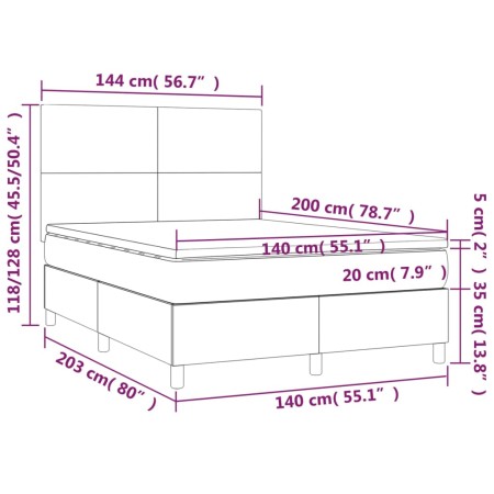 Letto a Molle con Materasso e LED Verde Scuro 140x200cm Velluto