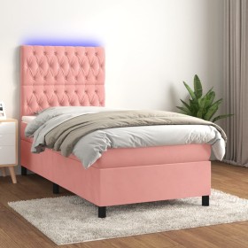 Letto a Molle con Materasso e LED Rosa 90x190 cm in Velluto