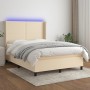 Letto a Molle con Materasso e LED Crema 140x200 cm in Tessuto