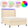 Letto a Molle con Materasso e LED Crema 140x200 cm in Tessuto