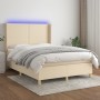 Letto a Molle con Materasso e LED Crema 140x190 cm in Tessuto