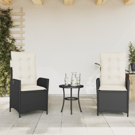 Sedie Reclinabili da Giardino 2 pz con Cuscini Nero Polyrattan