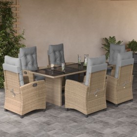 Set Pranzo da Giardino 7 pz con Cuscini Beige Misto Polyrattan