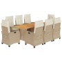 Set da Pranzo da Giardino 9 pz con Cuscini Beige in Polyrattan