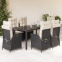 Set da Pranzo da Giardino 7 pz Nero con Cuscini in Polyrattan