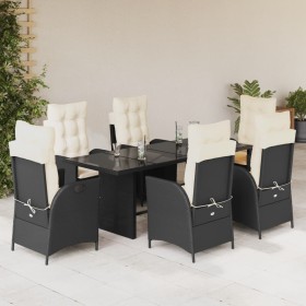 Set da Pranzo da Giardino 7 pz Nero con Cuscini in Polyrattan