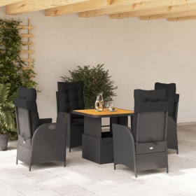 Set da Pranzo da Giardino 5 pz Nero con Cuscini in Polyrattan