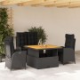 Set da Pranzo da Giardino 4 pz con Cuscini Nero in Polyrattan