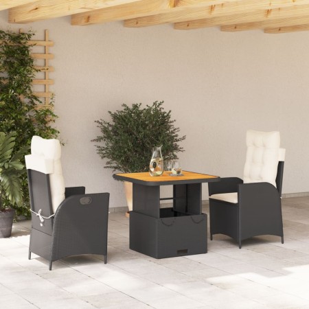 Set da Pranzo da Giardino 3 pz con Cuscini Nero in Polyrattan