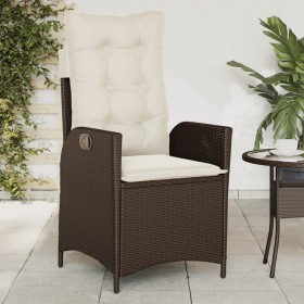 Sedia Reclinabile da Giardino con Cuscini Marrone in Polyrattan