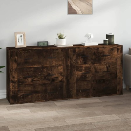 Credenze 2 pz Rovere Fumo in Legno Multistrato