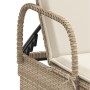 Lettino Prendisole con Ruote e Cuscino in Polyrattan Beige