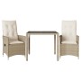 Set da Bistrò 3 pz con Cuscini Beige in Polyrattan