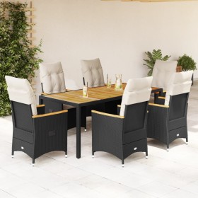 Set da Pranzo da Giardino 7 pz Nero con Cuscini in Polyrattan