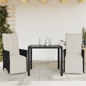 Set da Bistrò 3 pz con Cuscini Nero in Polyrattan