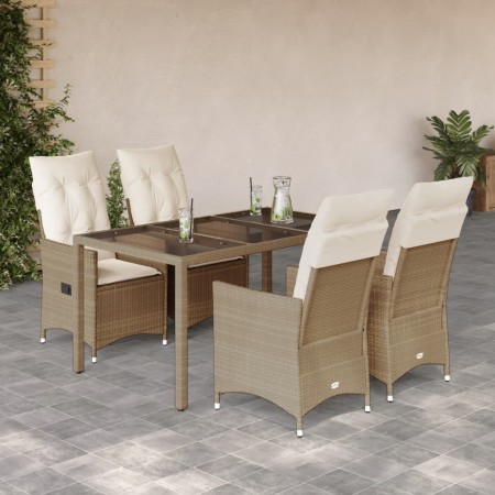 Set da Pranzo da Giardino 5 pz con Cuscini Beige in Polyrattan