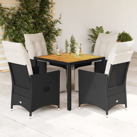 Set da Pranzo da Giardino 5 pz Nero con Cuscini in Polyrattan