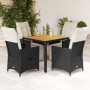 Set da Pranzo da Giardino 5 pz Nero con Cuscini in Polyrattan